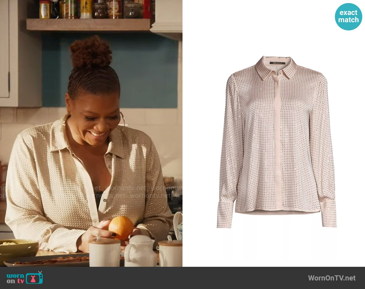 Kobi Halperin Callie Studded Silk-Blend Blouse in Antique worn by Robyn McCall (Queen Latifah) on The Equalizer