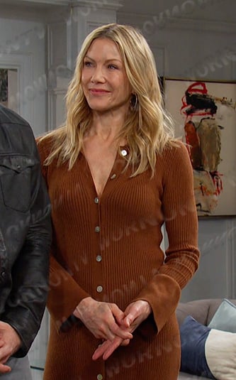 Kristen's brown ribbed knit shirtdress on Days of our Lives