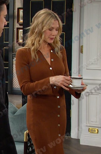 Kristen’s brown ribbed knit shirtdress on Days of our Lives