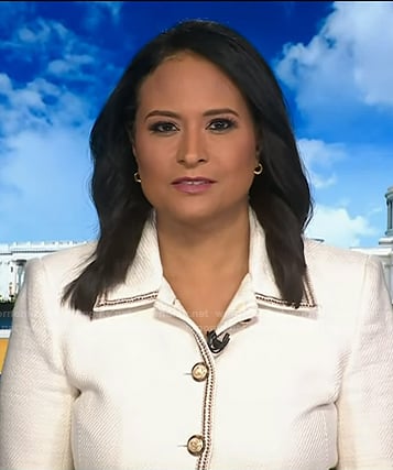 Kristen's white contrast trim jacket on Today