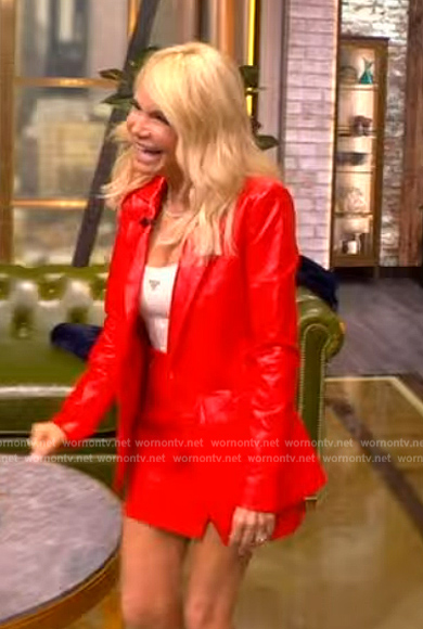 Kristin Chenoweth’s red leather blazer and mini skirt on The View