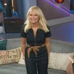 Kristin Chenoweth’s denim contrast belted jumpsuit on The Kelly Clarkson Show