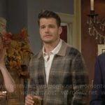 Kyle’s brown plaid zip up Thanksgiving cardigan on The Young and the Restless