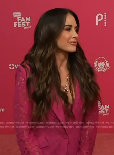 Kyle Richards’ pink lace blazer and pants on Access Hollywood