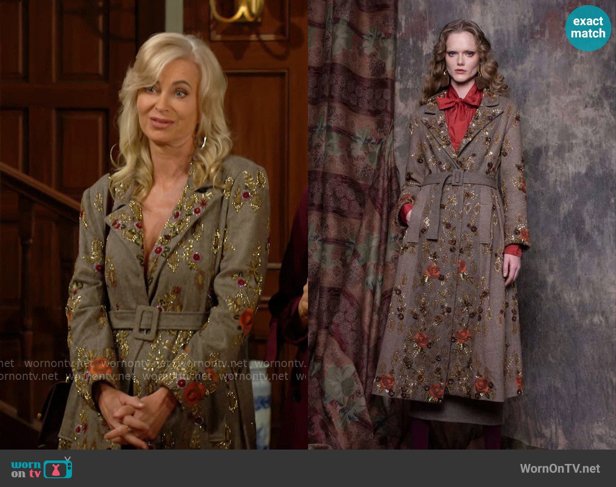 La Fuori Greta Embellished Coat worn by Ashley Abbott (Eileen Davidson) on The Young and the Restless