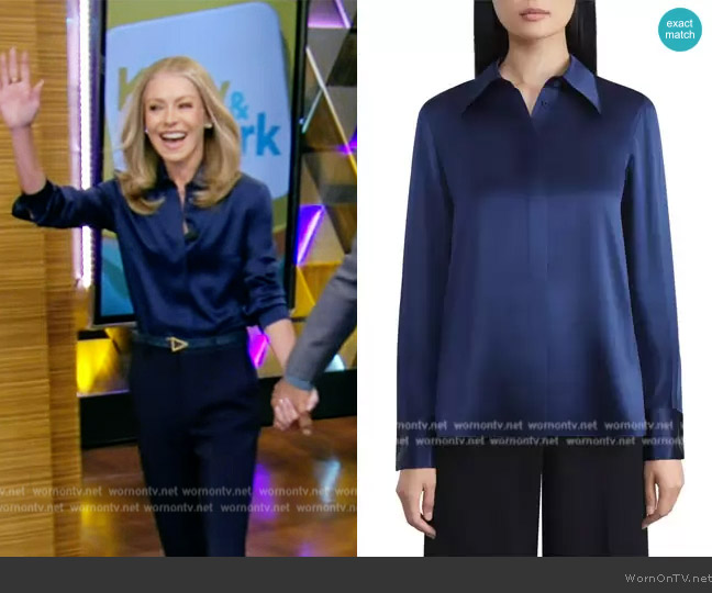 Lafayette 148 New York  French Cuff Silk Button-Up Blouse worn by Kelly Ripa on Live with Kelly and Mark