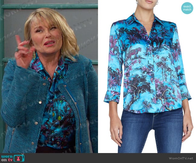 L'Agence Dani Jungle Printed Silk Blouse worn by Bonnie Lockhart (Judi Evans) on Days of our Lives