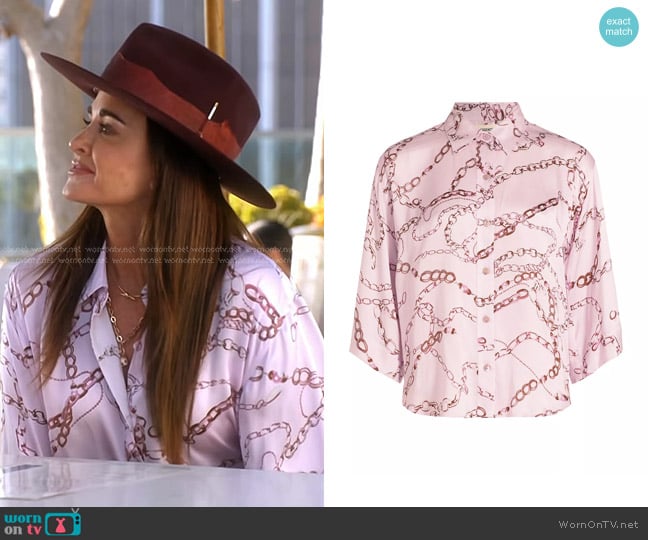 L'Agence Patrice Chain-Print Silk Button-Front Blouse worn by Kyle Richards on The Real Housewives of Beverly Hills