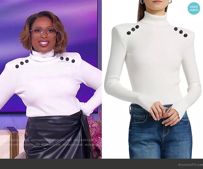 L'Agence Reeves Button Detail Turtleneck Sweater worn by Jennifer Hudson on The Jennifer Hudson Show