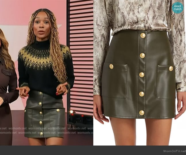 L'Agence Truman Faux Leather Miniskirt worn by Zuri Hall on Access Hollywood