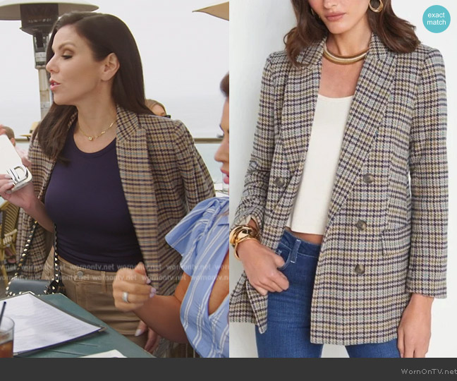 L'Agence Aimee Tweed Houndstooth Boyfriend Blazer worn by Heather Dubrow on The Real Housewives of Orange County