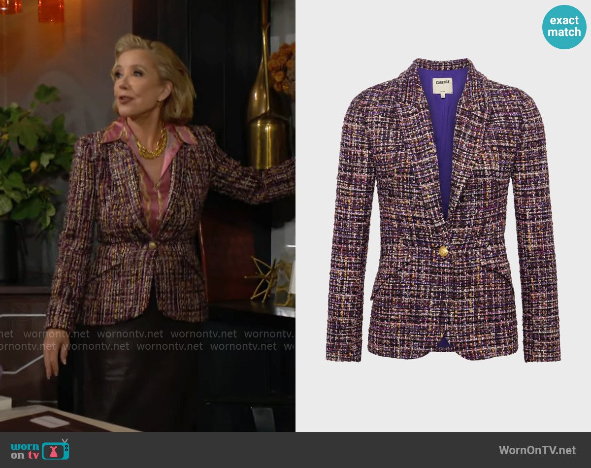 L'Agence Chamberlain Tweed Single-Breasted Blazer worn by Nikki Reed Newman (Melody Thomas-Scott) on The Young and the Restless