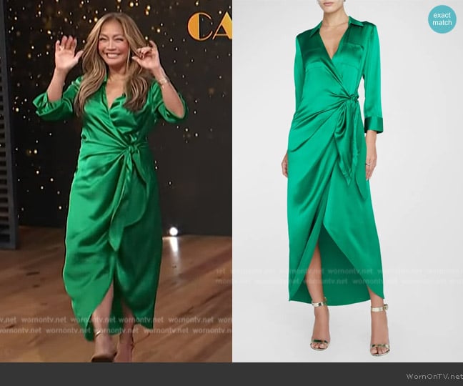 L'Agence Kadi Wrap Silk Maxi Dress worn by Carrie Ann Inaba on Access Hollywood