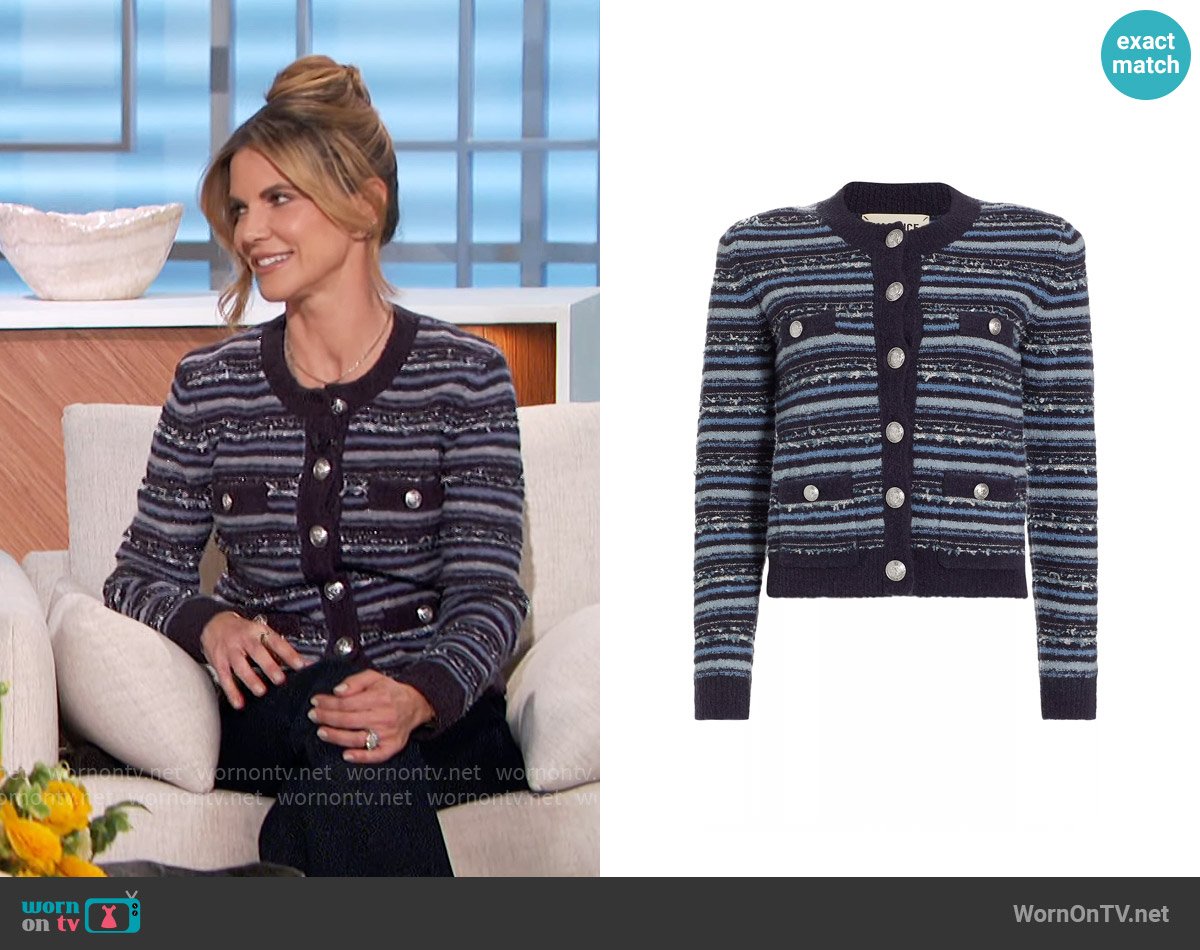 L'Agence Woodson Striped Knit Jacket worn by Natalie Morales on The Talk