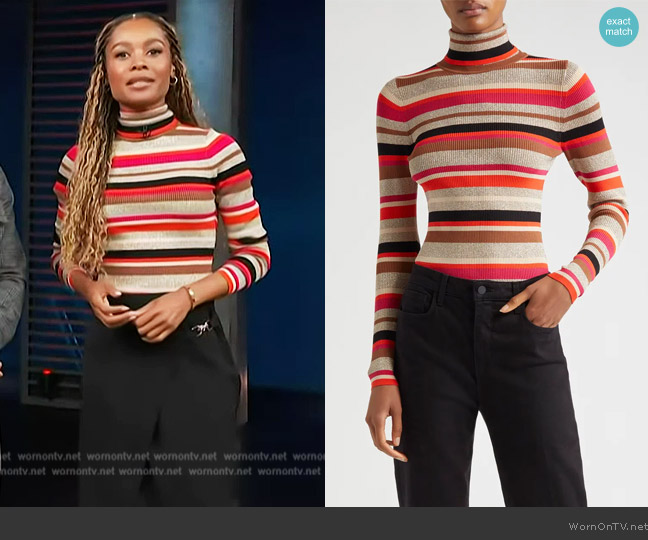 L'Agence Olene Stripe Turtleneck Sweater worn by Zuri Hall on Access Hollywood