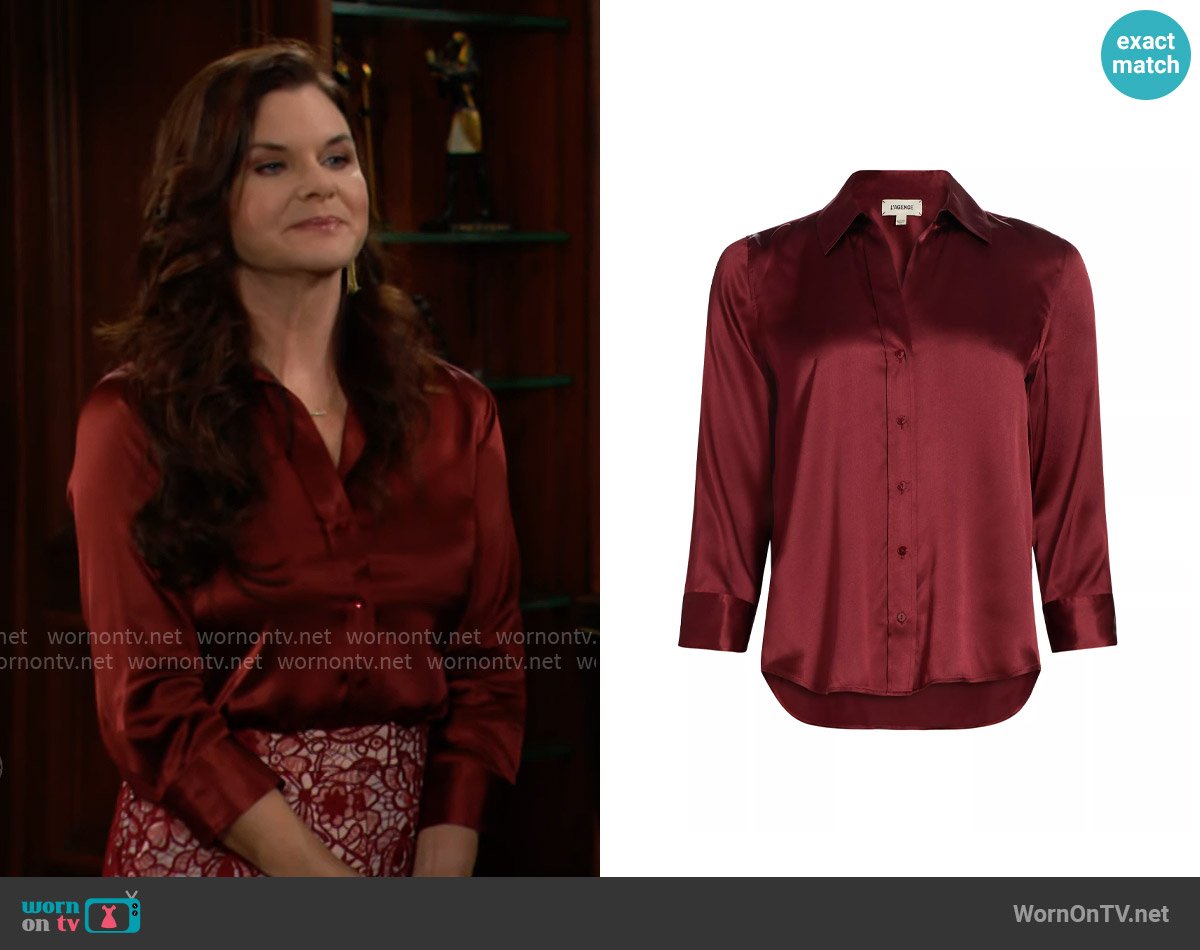 L'Agence Dani Blouse in Syrah worn by Katie Logan (Heather Tom) on The Bold and the Beautiful