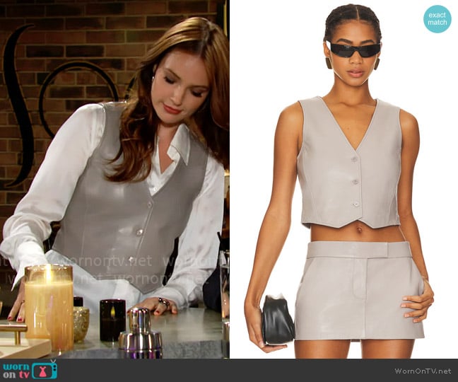 LaMarque Kallie Cropped Vest in Ash Grey worn by Tessa Porter (Cait Fairbanks) on The Young and the Restless