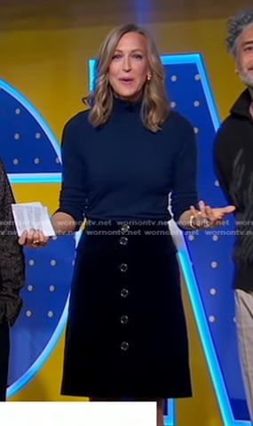 Lara’s black velvet button skirt on Good Morning America