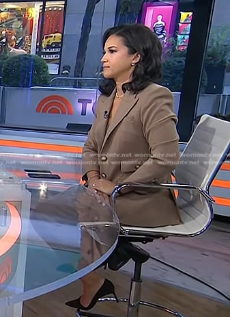 Laure's brown pocket blazer and pants on Today