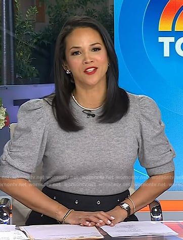 Laura’s gray puff sleeve sweater and embellished skirt on Today