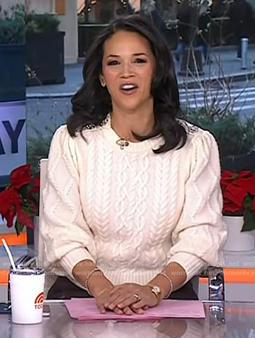 Laura's white cable knit sweater on Today