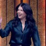 Lauren Graham’s green satin shirt on Live with Kelly and Mark