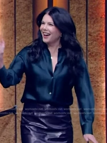 Lauren Graham’s green satin shirt on Live with Kelly and Mark