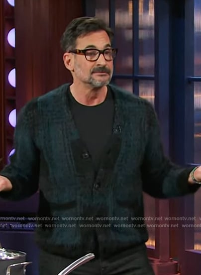 Lawrence Zarian's blue plaid cardigan on The Kelly Clarkson Show