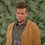 Leo’s green bandana print shirt and camel cardigan on Days of our Lives