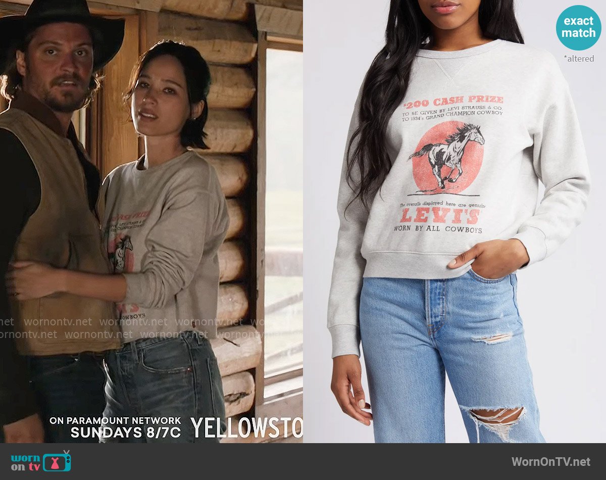 Levis Graphic Sweatshirt in Crw Cash Prize Orbit Heat Gray worn by Monica Dutton (Kelsey Asbille) on Yellowstone