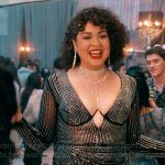 Lila’s embellished plunge-neck dress on The Sex Lives of College Girls