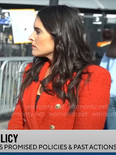 Lilia Luciano's red tweed blazer on CBS Mornings