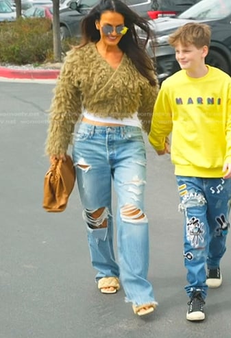 Lisa's khaki fuzzy sweater and distressed jeans on The Real Housewives of Salt Lake City