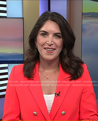 Liz Kreutz’s coral orange double breasted blazer on Today