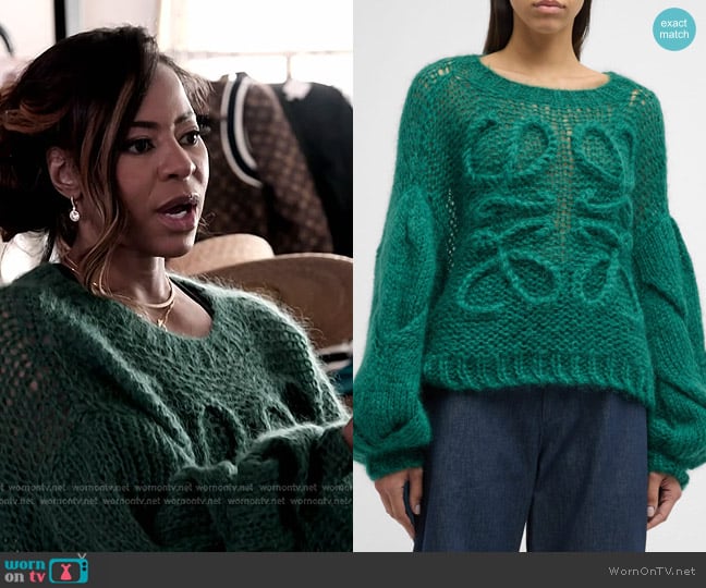 Loewe Anagram Cable-Knit Sleeve Sweater worn by Mary Cosby on The Real Housewives of Salt Lake City