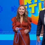 Lori’s rust orange puff sleeve midi dress on Good Morning America