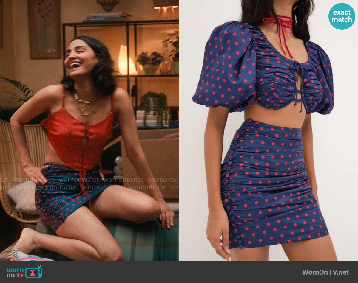 For Love and Lemons Della Skirt worn by Bela Malhotra (Amrit Kaur) on The Sex Lives of College Girls