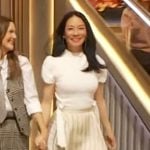 Lucy Liu’s white puff sleeve top on The Drew Barrymore Show