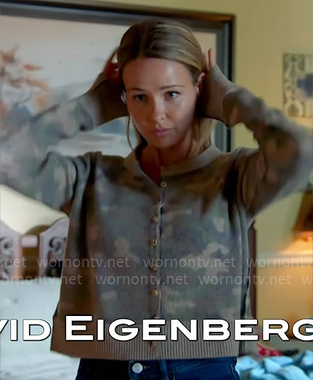 Lyla's camo print cardigan on Chicago Fire