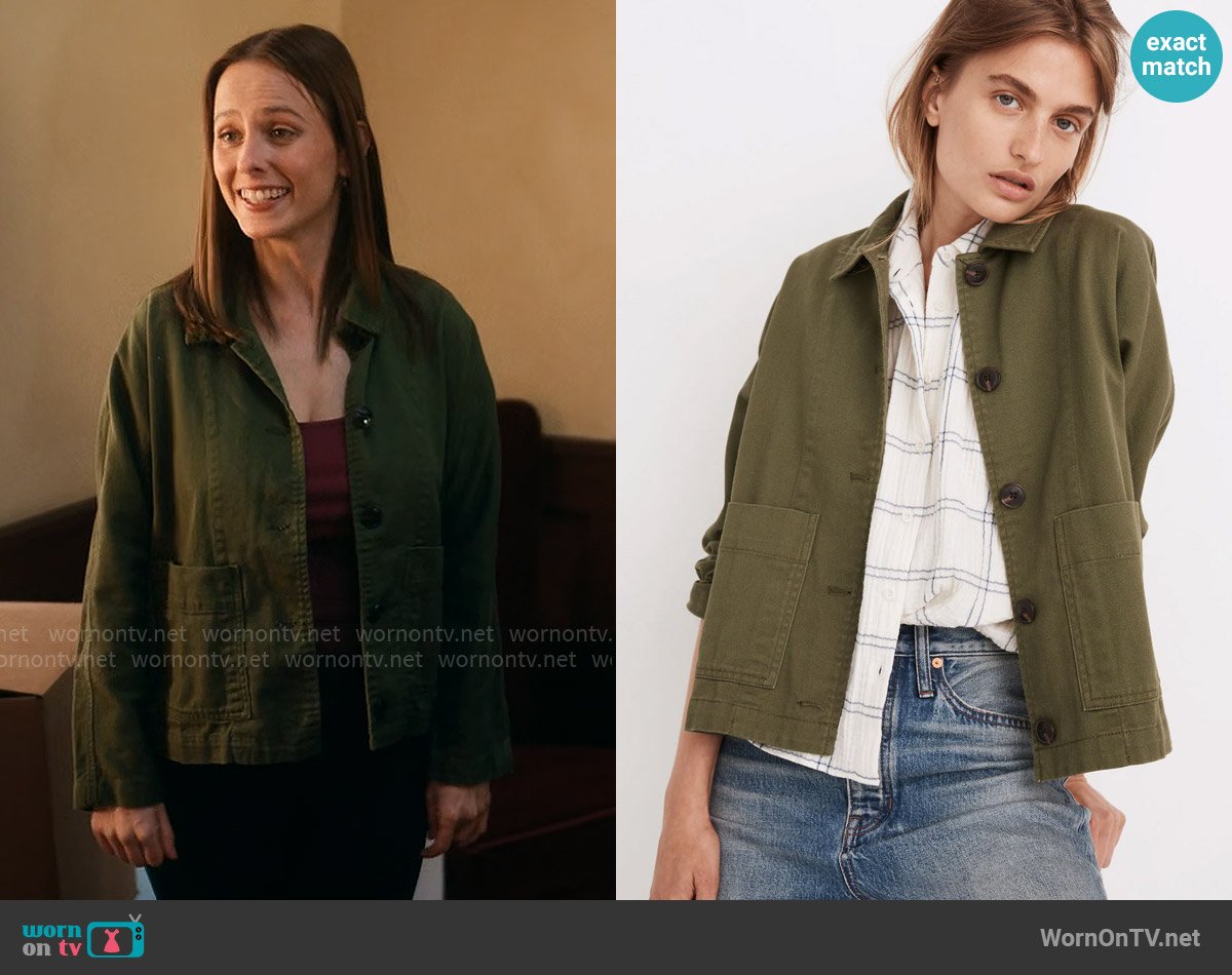 Madewell Drapey Pomeray Chore Jacket worn by Kimberly Finkle (Pauline Chalamet) on The Sex Lives of College Girls