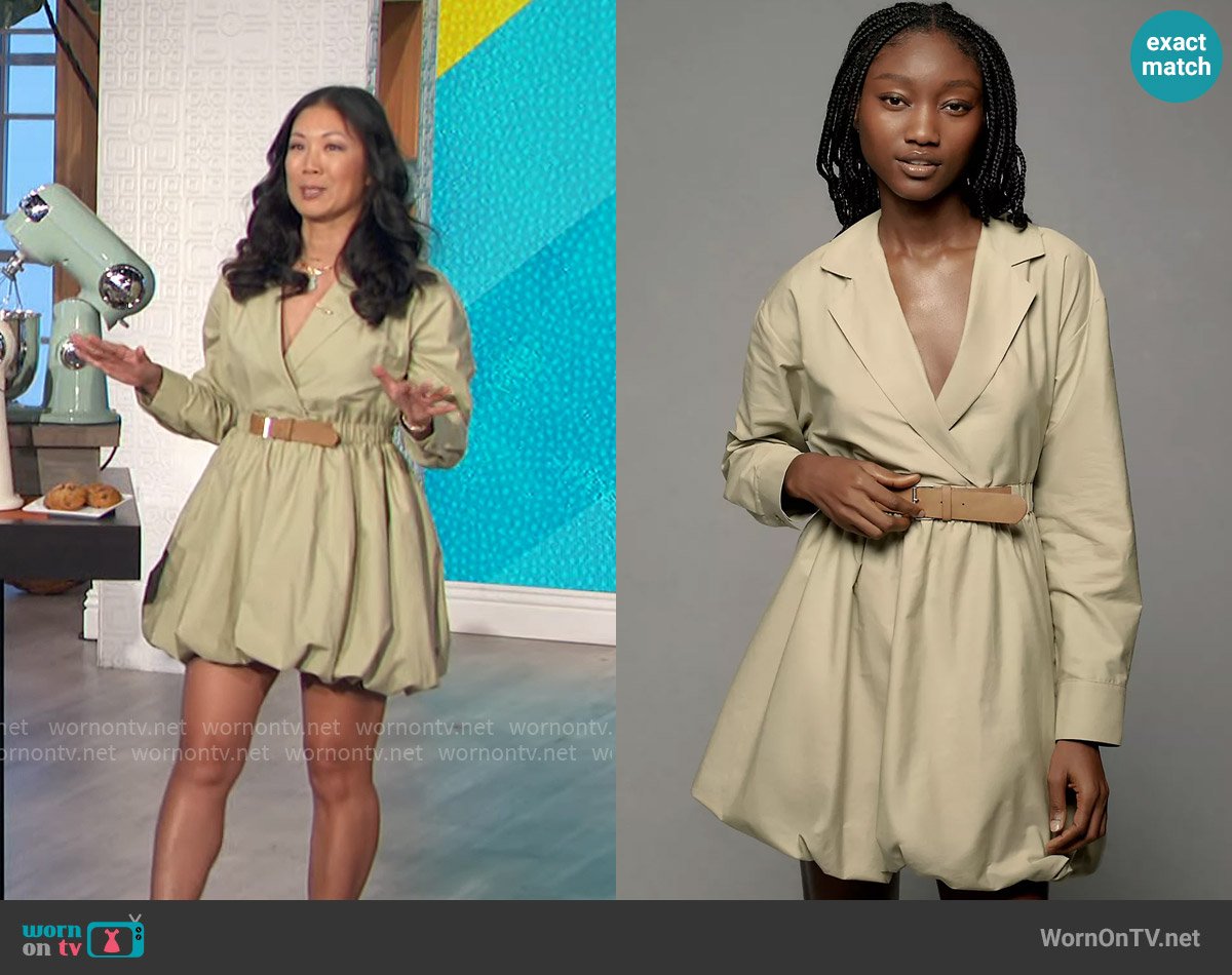 Maeve at Anthropologie Long-Sleeve Collared Belted Bubble Mini Dress worn by Chi-Lan Lieu on The Talk