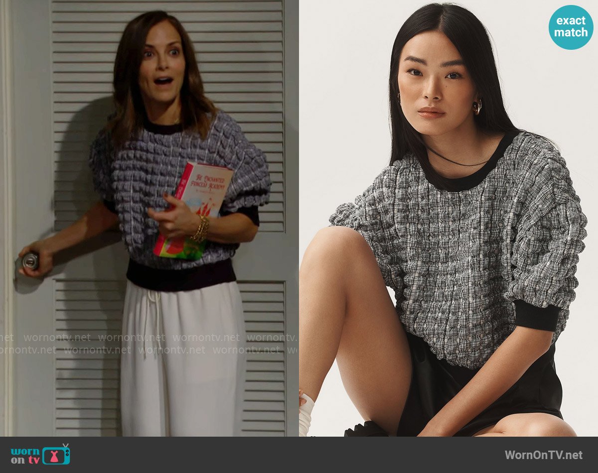 Maeve at Anthropologie Puff-Sleeve Bubble Top worn by Taylor Hayes (Rebecca Budig) on The Bold and the Beautiful