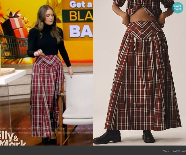 Maeve Drop-Waist Taffeta Maxi Skirt worn by Monica Mangin on Live with Kelly and Mark