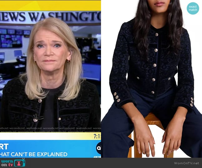 Maje Velvet Knit Cardigan worn by Martha Raddatz on Good Morning America