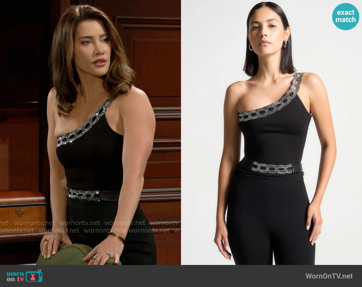 Maniere de Voir Embellished One Shoulder Bodysuit worn by Steffy Forrester (Jacqueline MacInnes Wood) on The Bold and the Beautiful