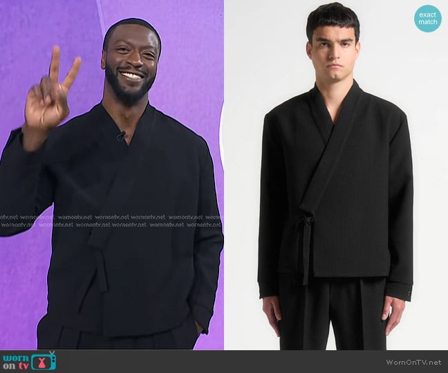 Manière De Voir Textured Kimono Wrap Jacket in Black worn by Aldis Hodge on Today