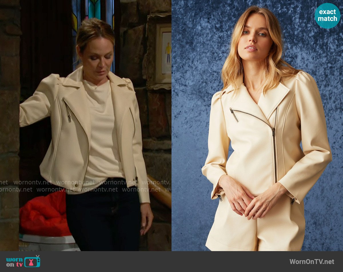 Marie Oliver Maeve Jacket in Sand worn by Sharon Newman (Sharon Case) on The Young and the Restless