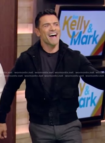 Mark’s suede bomber jacket on Live with Kelly and Mark