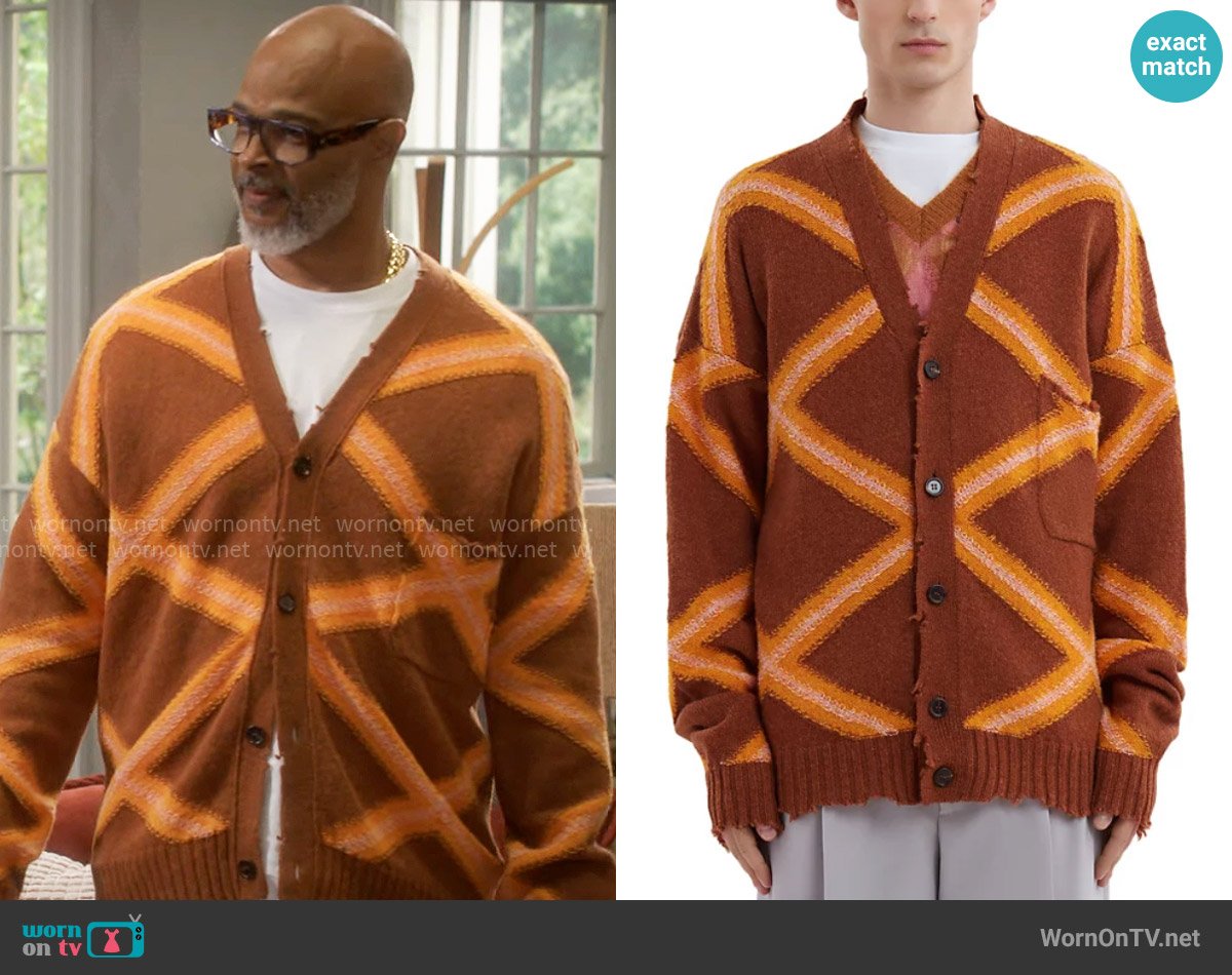 Marni Intarsia Cardigan Sweater in Nougat worn by Poppa (Damon Wayans) on Poppas House