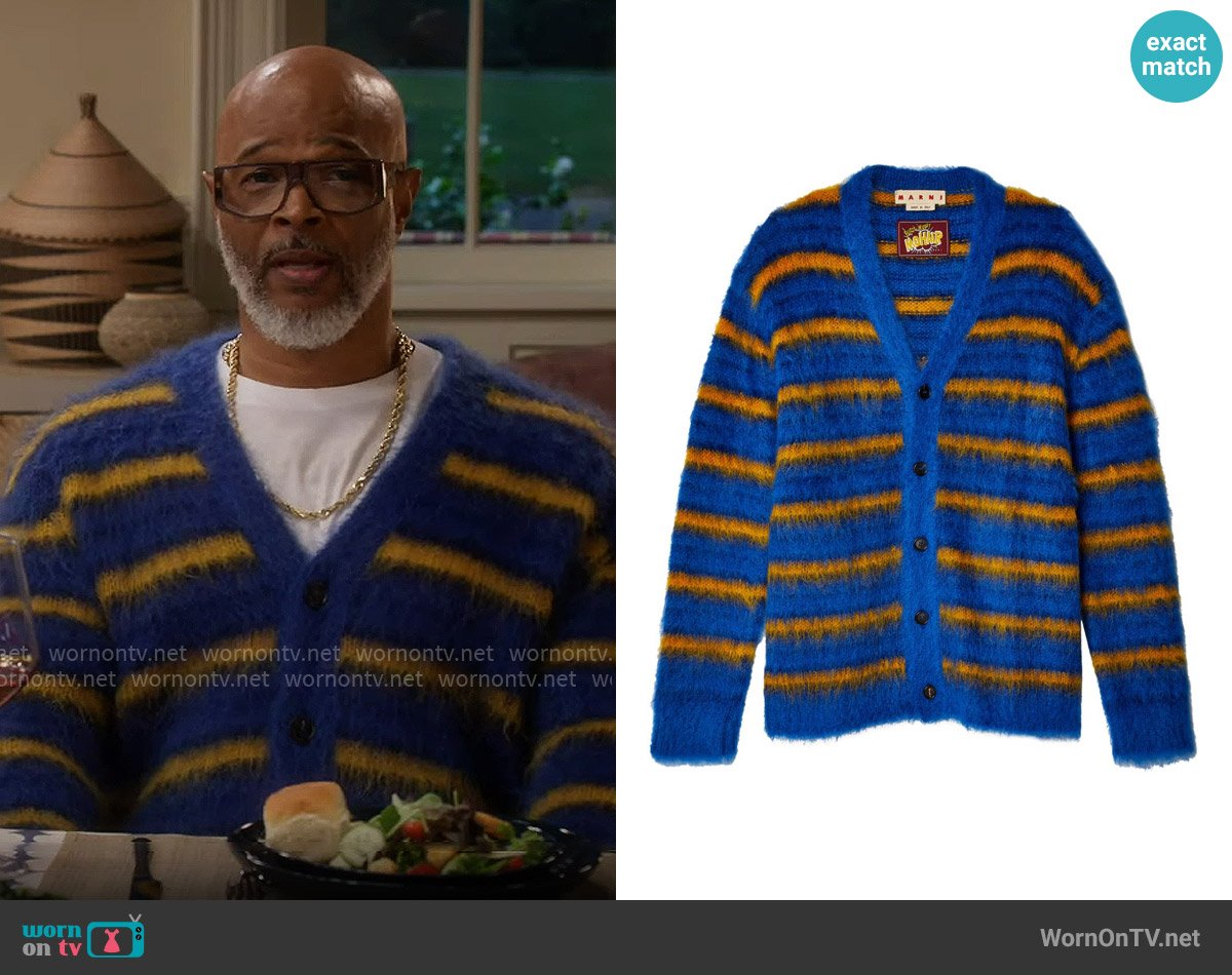 Marni Mohair Blend Striped Cardigan worn by Poppa (Damon Wayans) on Poppas House